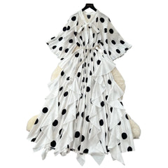 Vintage-Inspired Yellow Polka Dot Ruffle Maxi Dress