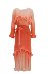 Sunset Ombre Pleated Ruffle Midi Dress
