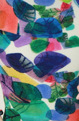 Navy Multicolor Leaf Print Pleated Knit Top
