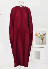 Burgundy Accordion Pleated Kaftan Dress