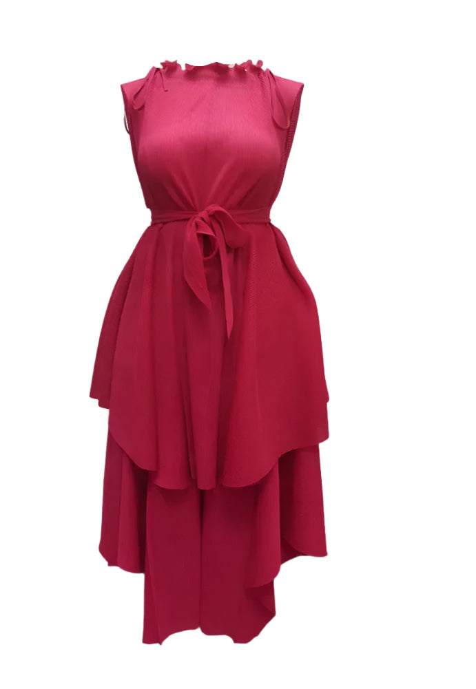 Crimson Cascade Layered Maxi Dress