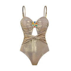 Metallic Colorblock Swimsuit & Ruched Maxi Cover-Up Skirt