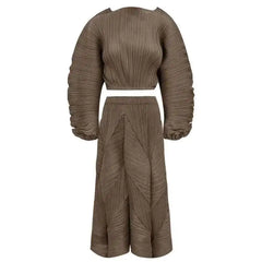 Golden Pleated Two-Piece Set