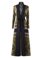 Geometric Mosaic Belted Maxi Dress