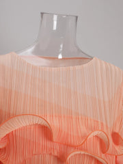 Sunset Ombre Pleated Ruffle Midi Dress
