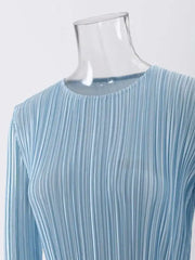 Sky‑To‑Sand Pastel Ombre Pleated Maxi Dress