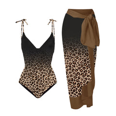 Dark Floral Print Tie-Shoulder Swimsuit with Matching Sheer Sarong