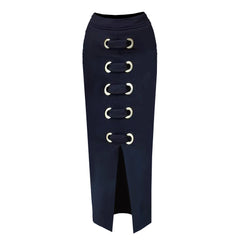 Midnight Grommet Lace-Up Bikini with Matching Slit Maxi Skirt