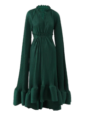 Emerald Green Pleated A-Line Dress