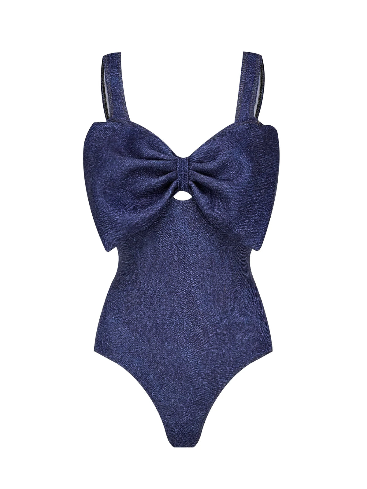 Navy Bow Front Swimsuit with Striped Midi Skirt