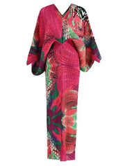 Vibrant Abstract Print Draped Maxi Dress