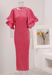 Fuchsia Pleated Bodycon Midi Dress