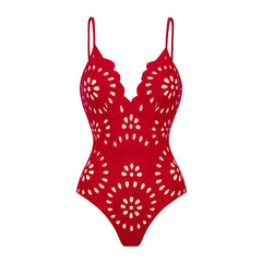 Intricate Cutout Design Swimsuit with Scalloped Trim