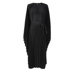 Elegant Cream Pleated Midi Dress
