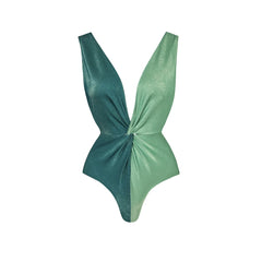 Two-Tone Twisted V-Neck Swimsuit