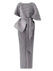 Minimalist Grey Pleated Maxi Dress
