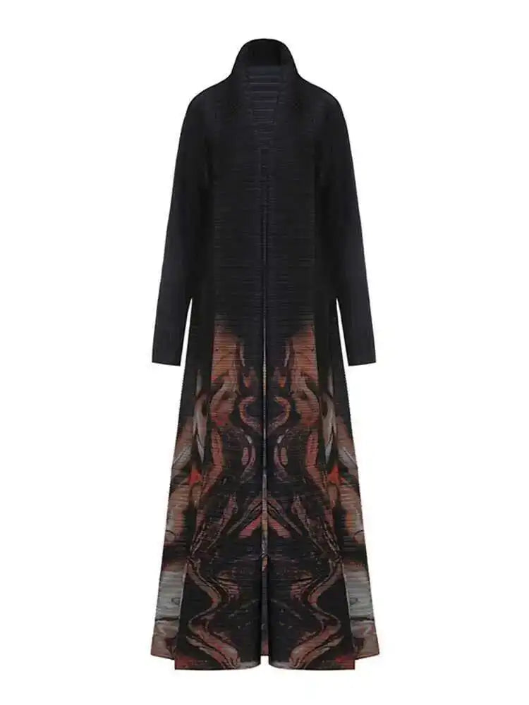 Elegant Midnight Flame Long Open-Front Cardigan Dress