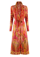 Geometric Mosaic Belted Maxi Dress