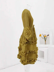 Mustard Pleated Midi Dress