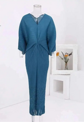 Teal Sculpted Pleated Kaftan Dress