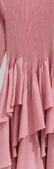 Teal Long Sleeve Pleated Bodice Dress