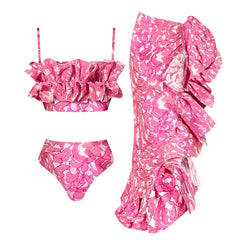 3Pieces Printed Bikinis Cover Up Women Swimsuit