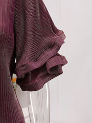 Wine Metallic Pleated Midi Dress