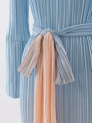 Sky‑To‑Sand Pastel Ombre Pleated Maxi Dress