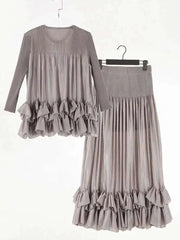 Elegant Beige Ruffle Maxi Dress
