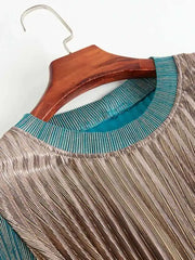 Metallic Colorblock Pleated Midi Dress