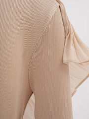 Beige Pleated Wrap Dress