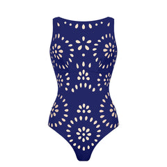 Emerald Breeze Laser-Cut Swimsuit & Matching Wrap Skirt Set