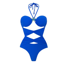 Sparkling Blue Swimsuit with Gold Starfish Accents & Cover-Up