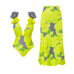 Vibrant Floral Print Swimsuit with Ruffle Details