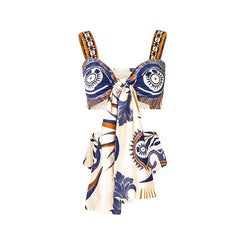 Wildflower and Feline Motif Two-Piece Outfit