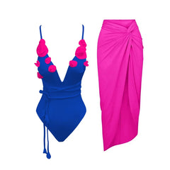 New Flower Deep V Neck Swimwear