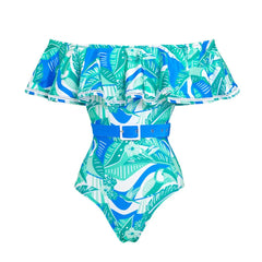 Tropical Off-Shoulder Ruffle Swimsuit
