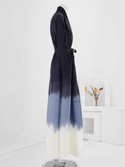 Ombre Midnight Belted Pleated Maxi Dress