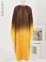 Elegant Olive Ombre Pleated Maxi Dress