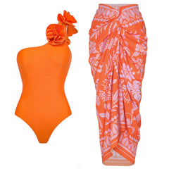 Vibrant Orange One-Shoulder Ruffle Swimsuit