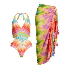 Bold Zigzag Design Halter Cutout Swimsuit
