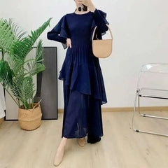 Rust Ruffle Sleeve Asymmetrical Maxi Dress
