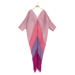 Rose Cascade Pleated V-Neck Maxi Dress