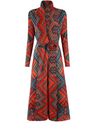 Geometric Mosaic Belted Maxi Dress