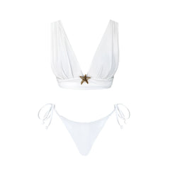 Starfish Bikini Set with Sheer Mesh Drawstring Cover-Up Skirt