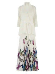 Colorful Butterfly Print and Waist Tie Dress
