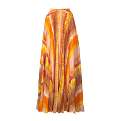 Sunset Mirage Pleated Long Sleeve Swimsuit with Matching Maxi Skirt