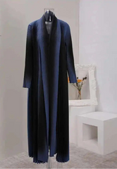 Royal Blue and Black Ombre Pleated Open Robe Dress