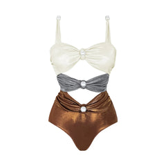 Metallic Colorblock Swimsuit & Ruched Maxi Cover-Up Skirt
