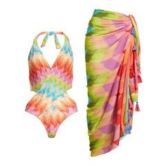 Bold Zigzag Design Halter Cutout Swimsuit
